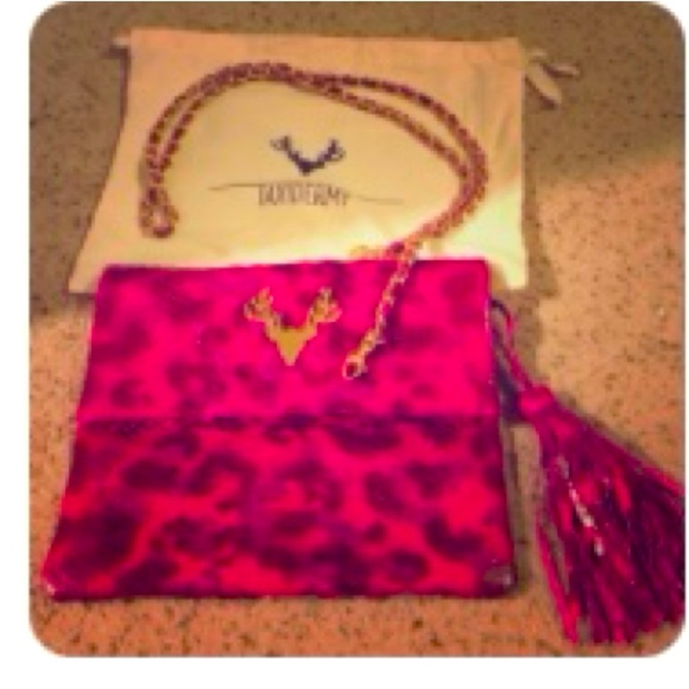 Taxidermy Python Hot Pink Leopard clutch handbag bag